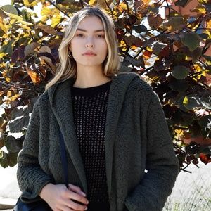 Cozy Olive Oversized Teddy Hoodie Cardigan Sherpa Jacket